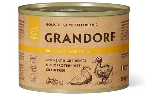 Grandorf Dog консервы для собак паштет из утки с грушей и черникой 200г