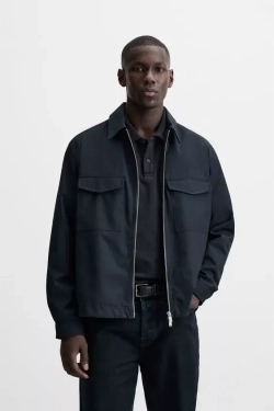ZARA СТЕГАНАЯ КУРТКА-РУБАШКА REGULAR FIT, МОРСКОЙ СИНИЙ