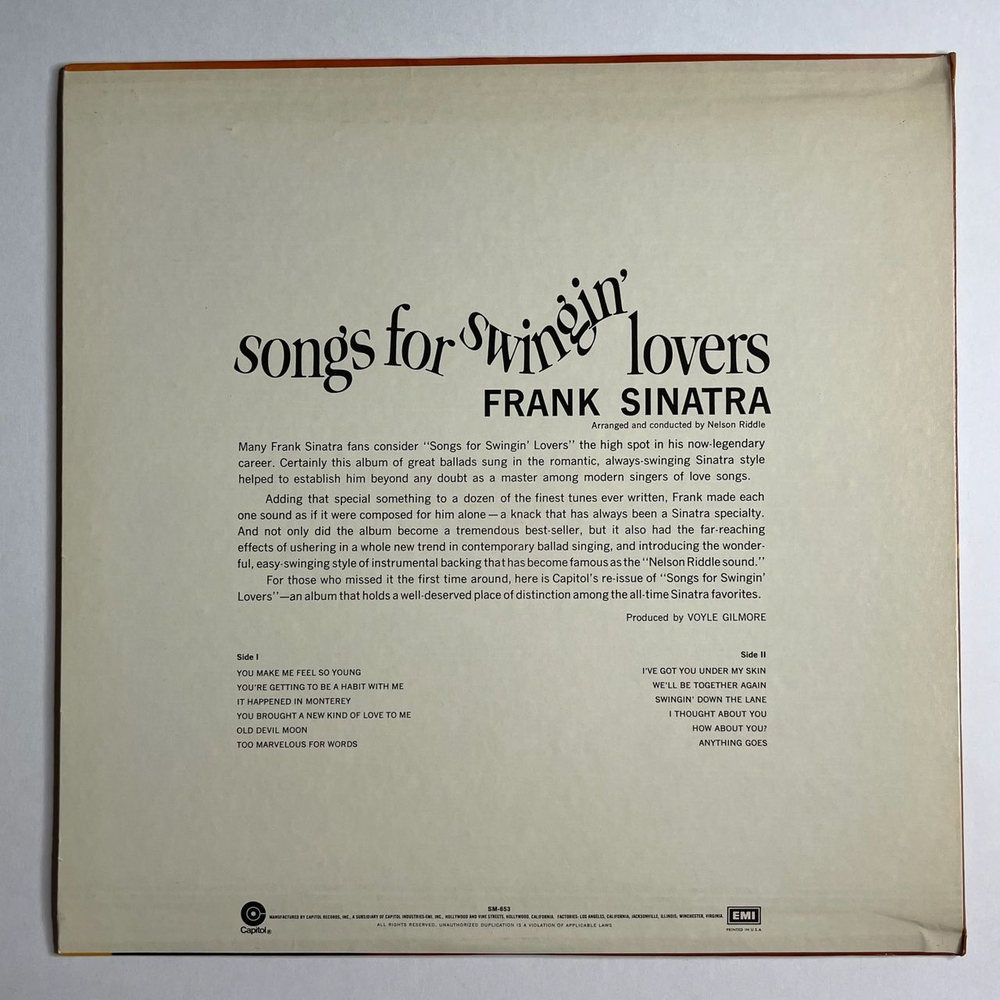 Винтажная виниловая пластинка LP Frank Sinatra Songs For Swingin Lovers (USA 1977) Love Is Here To Stay