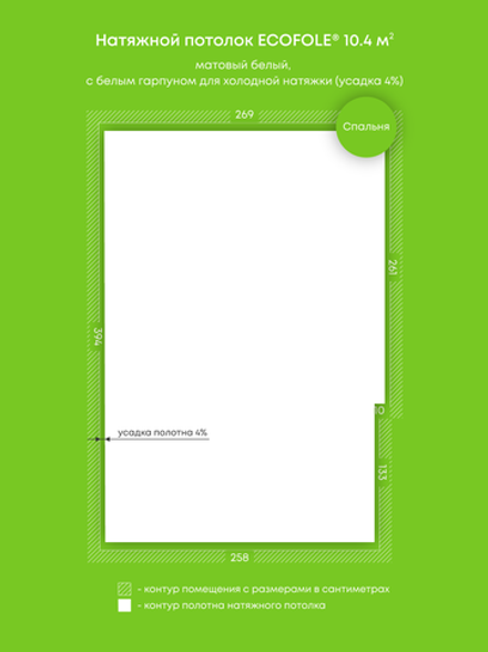 Матовый натяжной потолок 10.4 м2