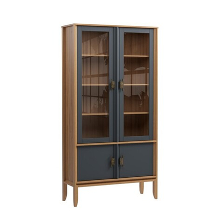 Шкаф для посуды «Бридж» широкий с 2-мя стеклянными дверями и 2-мя глухими дверями браун/серый 7012