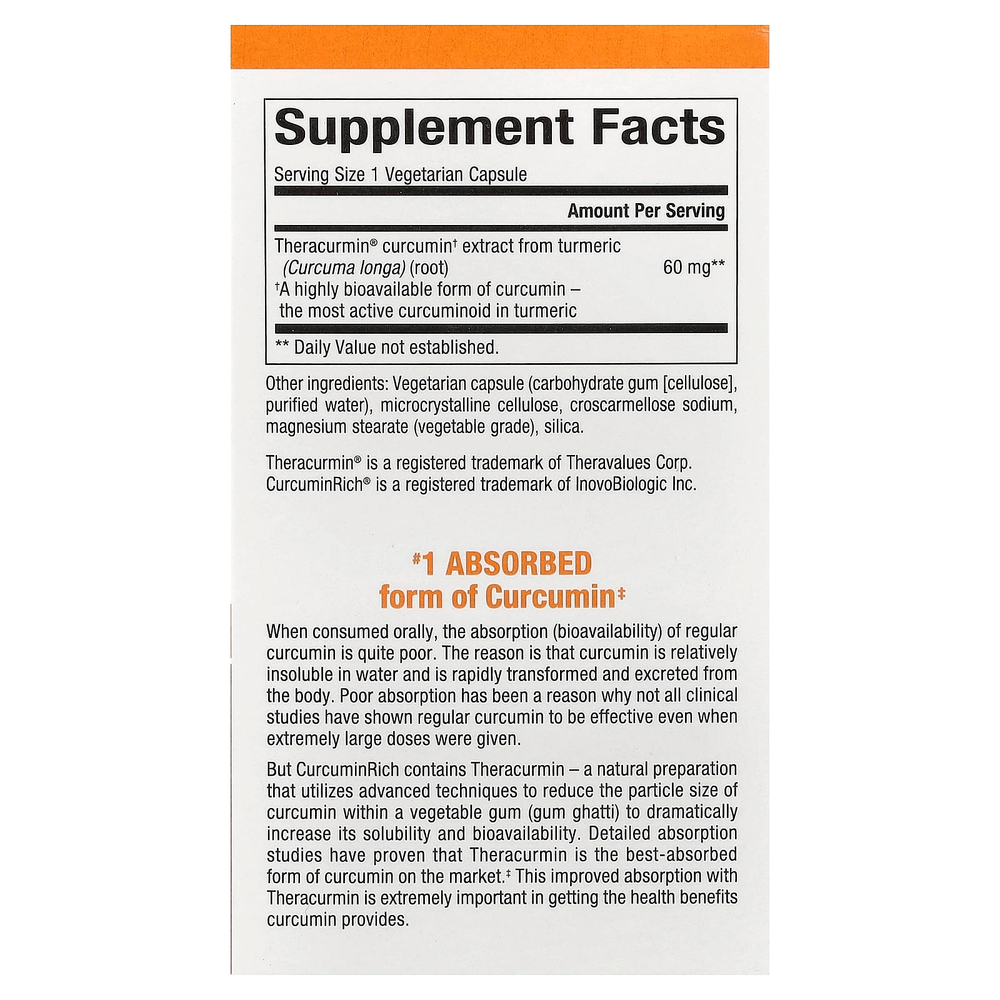 Natural Factors, Theracurmin®, 60 мг, 30 вегетарианских капсул