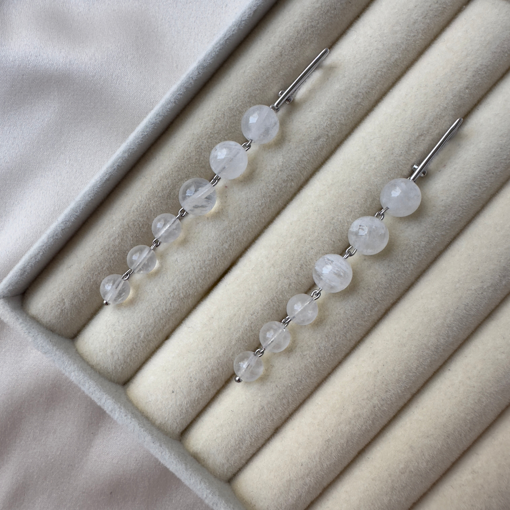 Серьги «Лунный штрих» — адуляр (лунный камень)