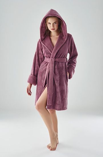 8665 Халат женский велюровый Nusa Triga L/XL сухая роза с капюшоном
