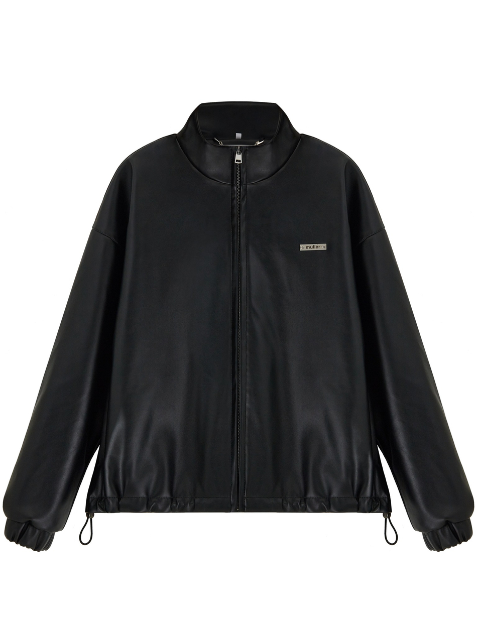 Бомбер из экокожи черный