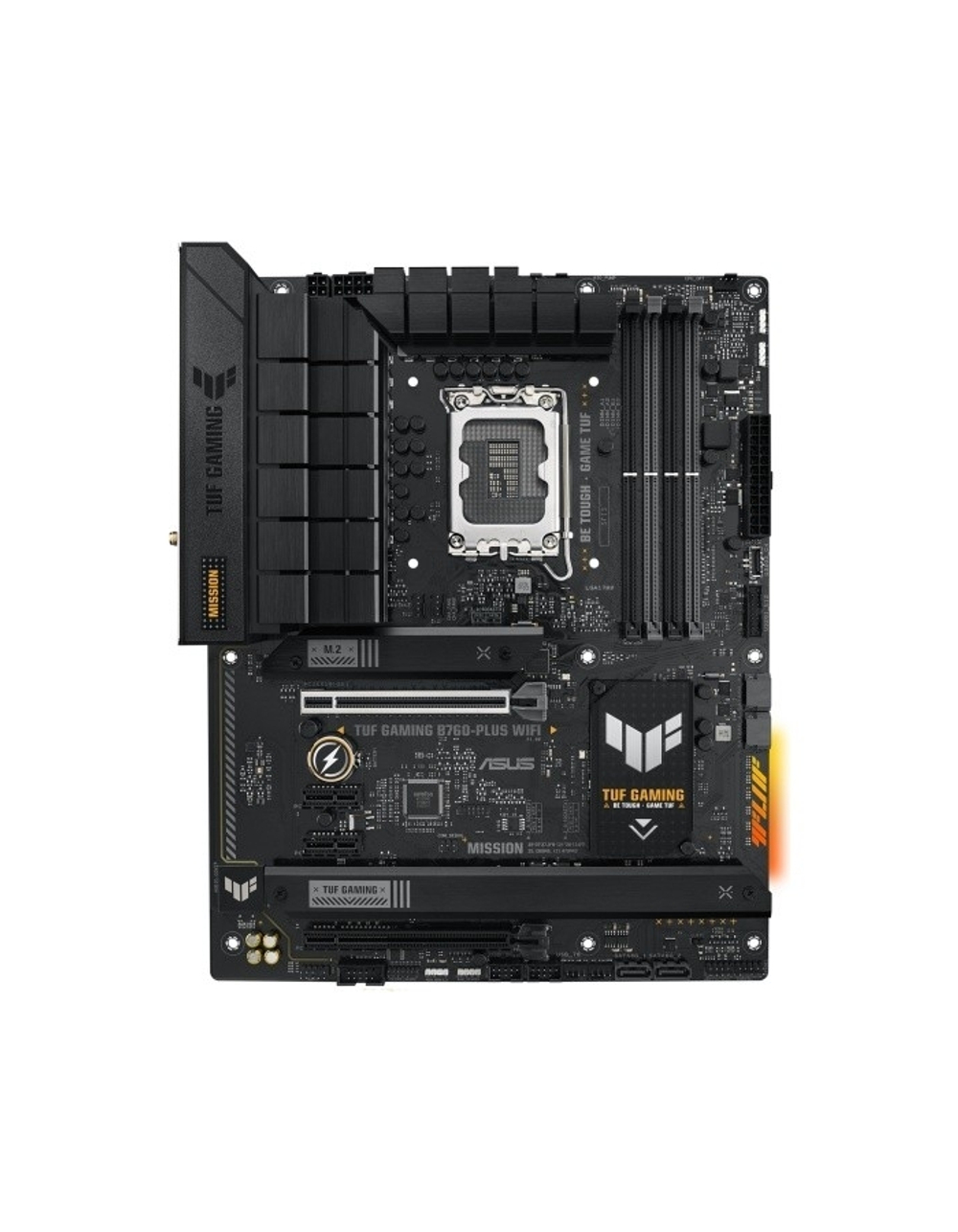 Материнская плата ASUS TUF GAMING B760-PLUS WIFI (Socket 1700, ATX, 4xDDR5(192GB), DP/HDMI, 1xPCIe 5.0x16/1xPCIe 3.0x16/2xPCIe 3.0, 1xLAN (2.5GbE), Wi-Fi, BT, 4xSATA 6Gb/s, 3xM.2, 1xType-C, 4xUSB 3.2, 1xUSB 2.0)
