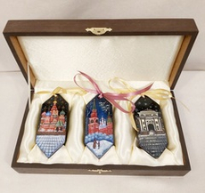 Набор ёлочных игрушек с ручной росписью Палех "Москва" в футляре