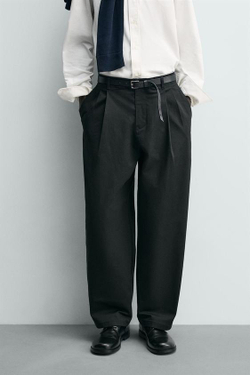 ZARA БРЮКИ WIDE FIT СО СКЛАДКАМИ, ЧЕРНЫЙ