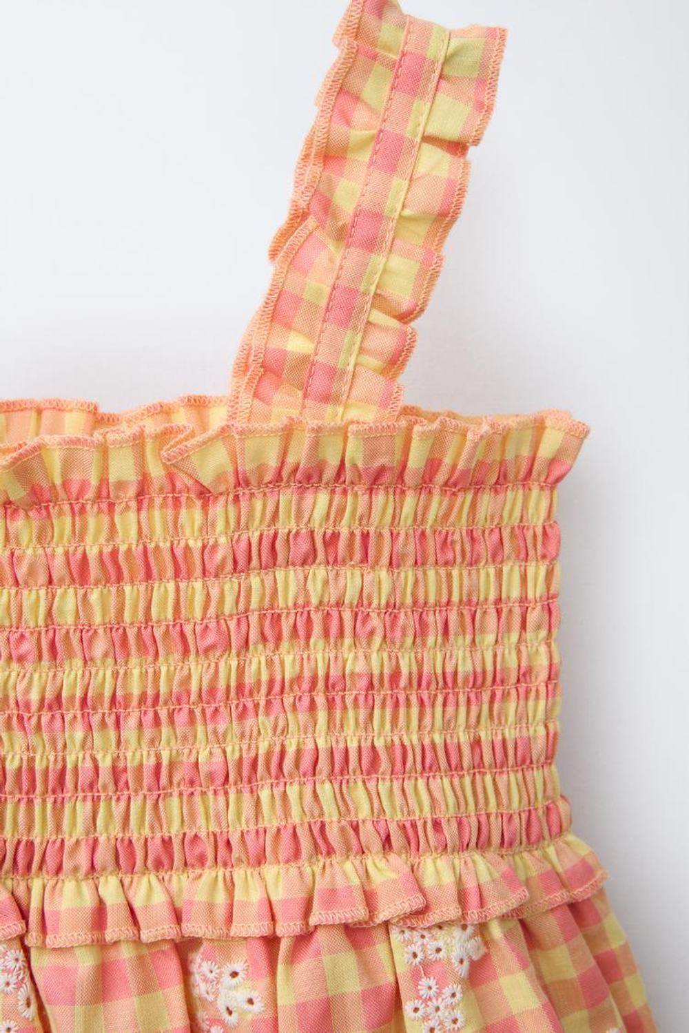 ZARA ПЛАТЬЕ В КЛЕТКУ ВИШИ С ЦВЕТОЧНЫМ УЗОРОМ, ОРАНЖЕВЫЙ/ЖЕЛТЫЙ