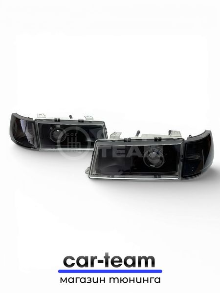 Фары на ВАЗ 2110, 2111, 2112 передние с Bi LED модулями 2.5 дюйма, черная маска, тонированные поворотники (под ключ)
