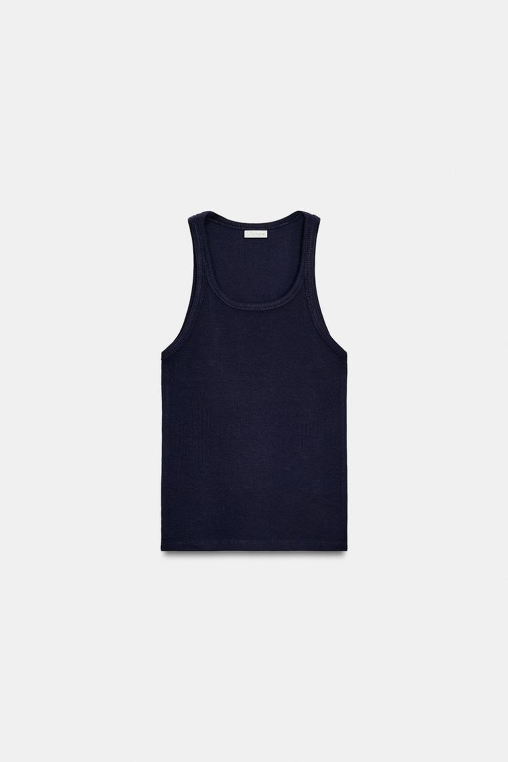 ZARA ТОП НА БРЕТЕЛЯХ В РУБЧИК, МОРСКОЙ СИНИЙ