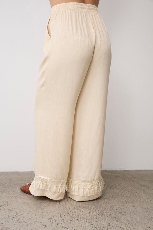 Брюки на резинке из вискозы жаккард, сливочный