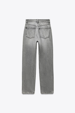 ZARA ДЖИНСЫ TRF MOM FIT HIGH WAIST, СВЕТЛО-СЕРЫЙ