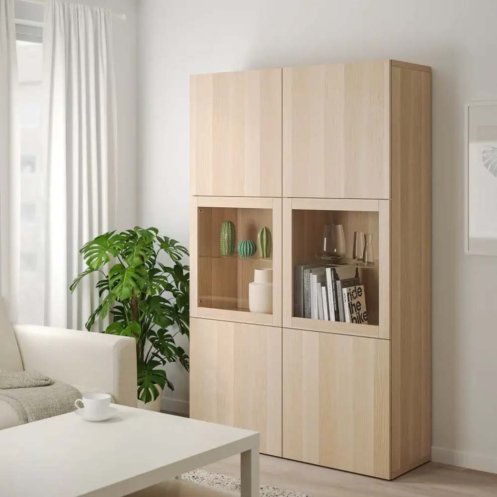 Книжный шкаф -  BESTÅ / BESTА IKEA/ БЕСТА/ БЕСТО ИКЕА, 120х42х193 см,   под беленый дуб