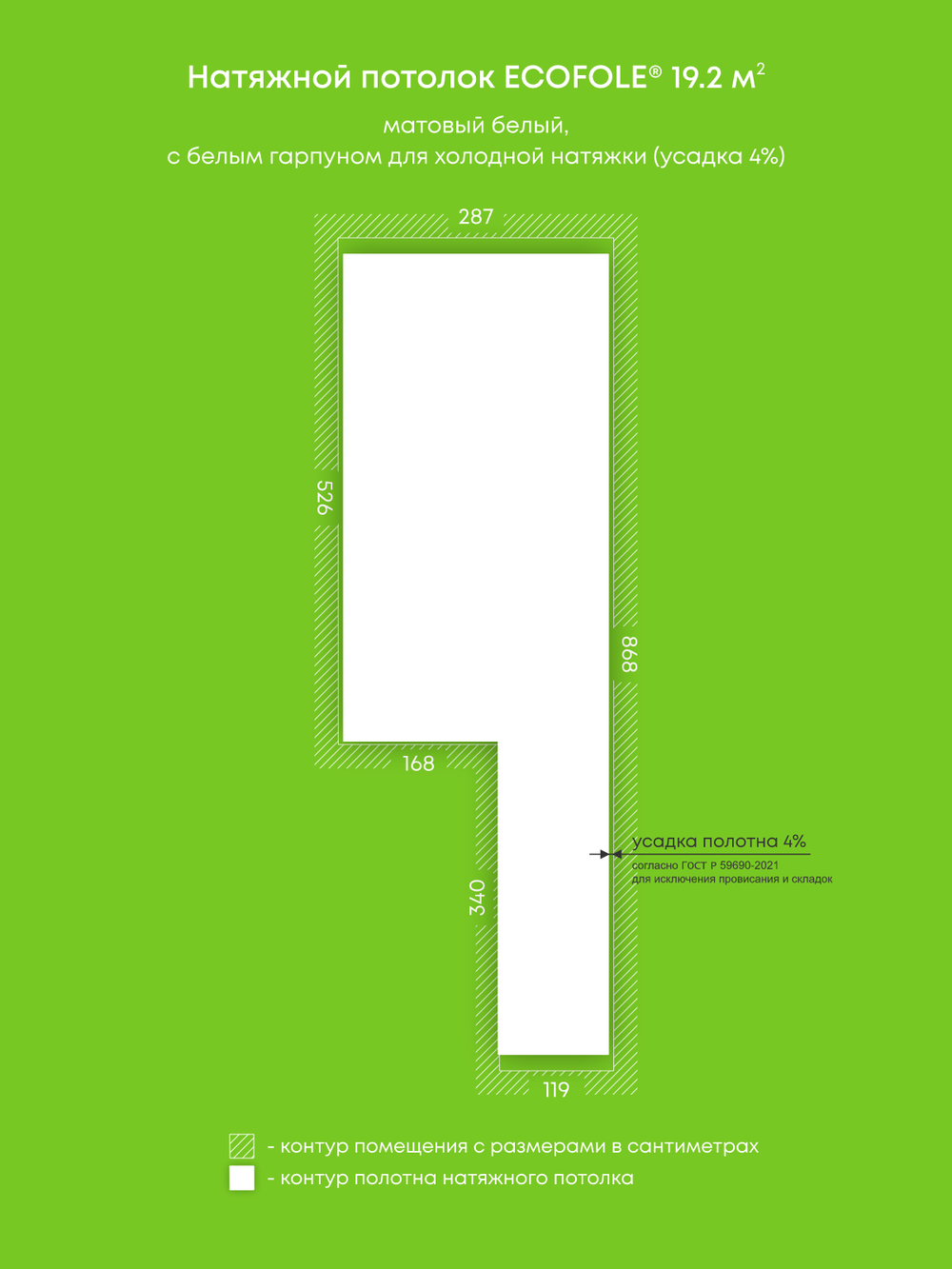 Матовый натяжной потолок 19.2 м2