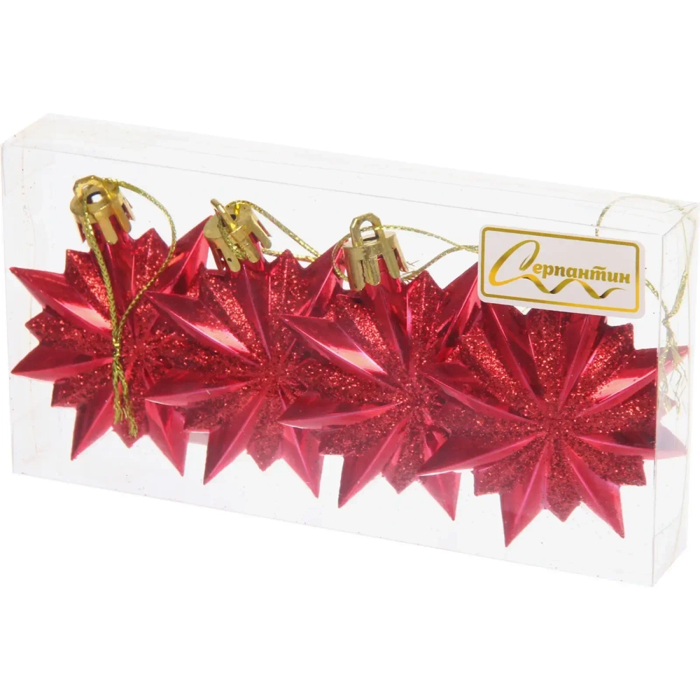 Ёлочные игрушки «Таинственное очарование» Звезда остроконечная 6 см (набор 4 шт), красный