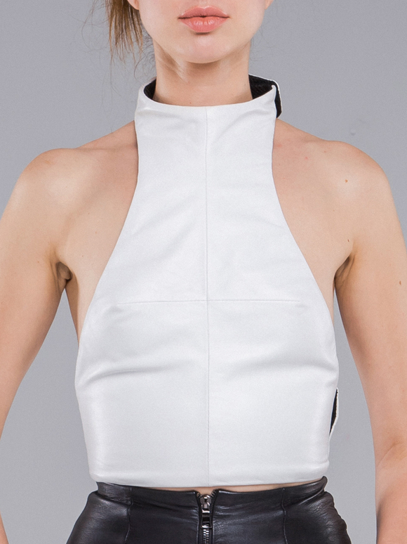 Кожаный белый топ
