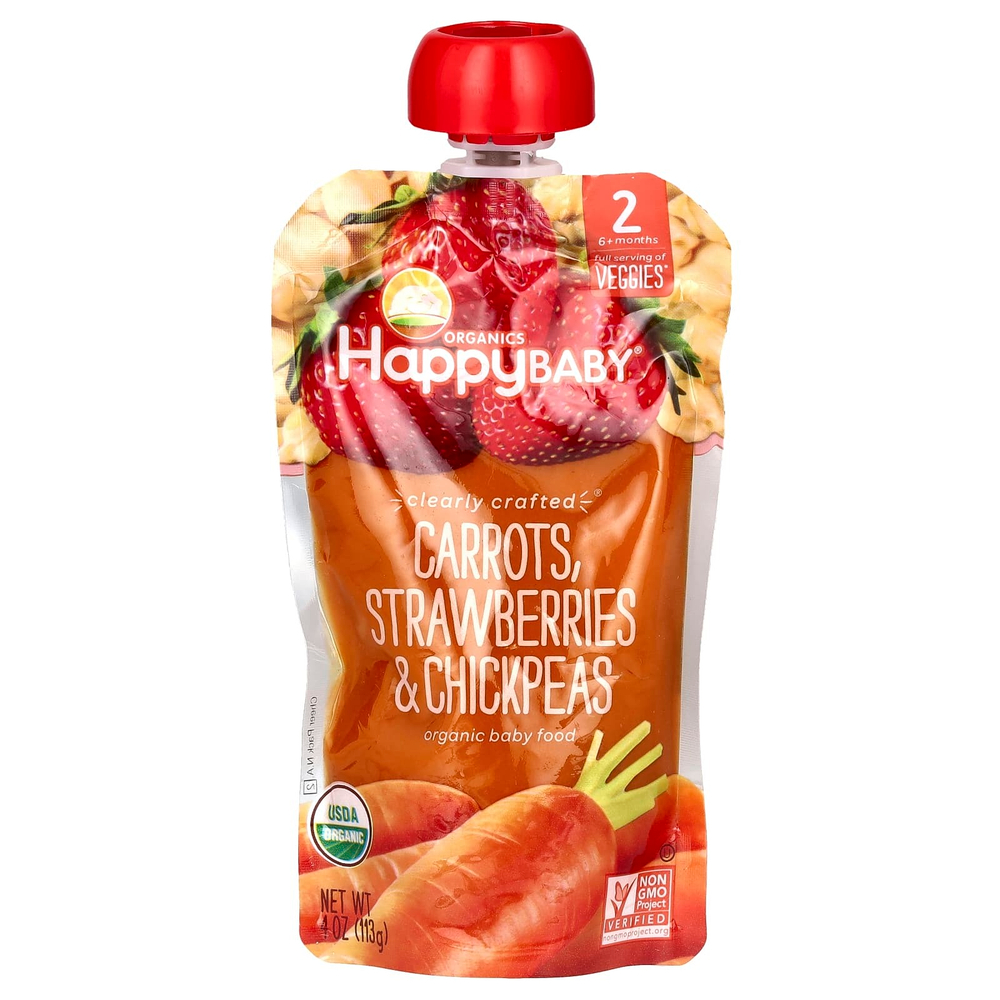 Happy Family Organics, Happy Baby, органическое детское питание, для детей от 6 месяцев, морковь, клубника и нут, 113 г (4 унции)