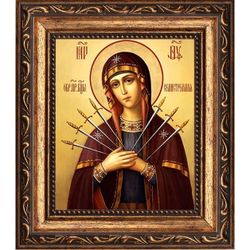 Семистрельная икона Божьей Матери на холсте.