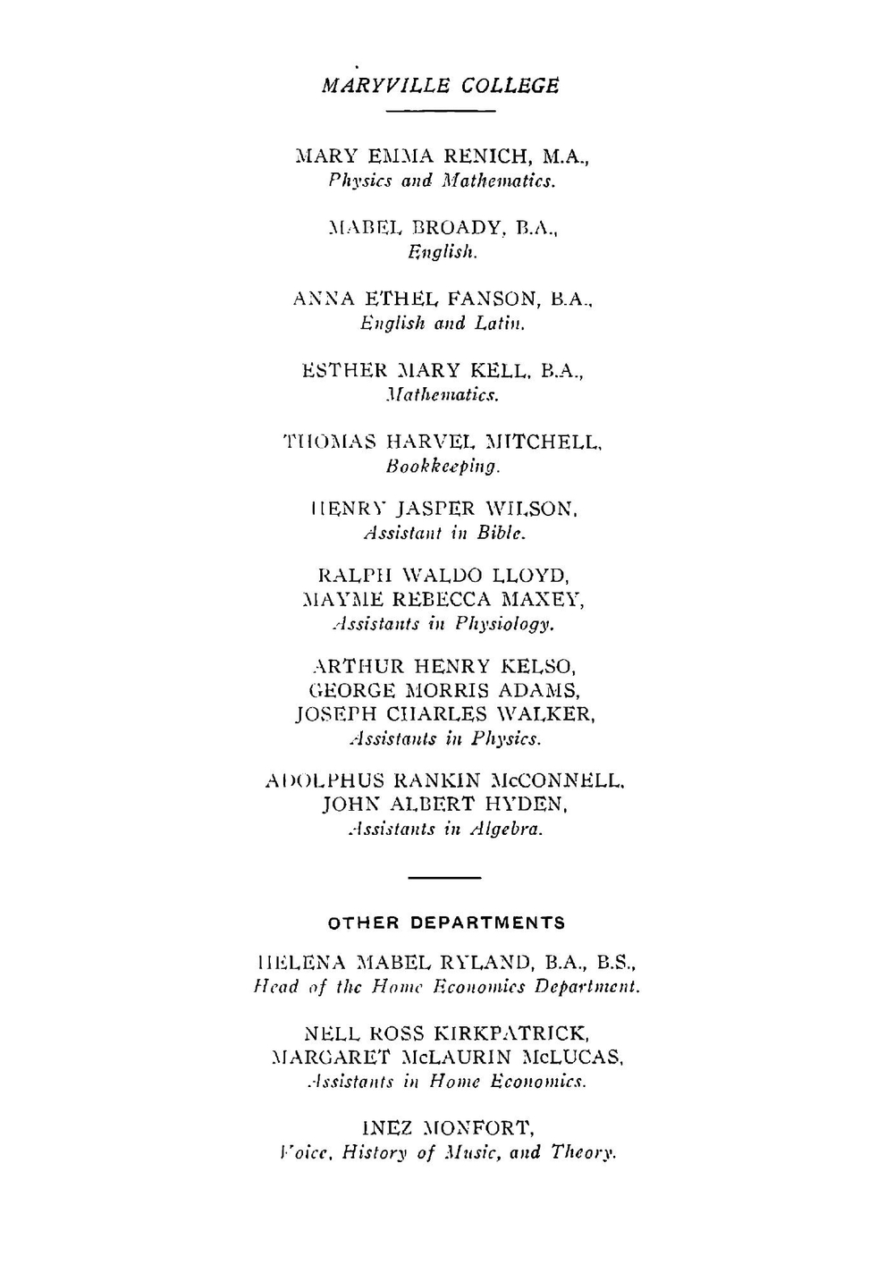 Maryville College Bulletin Catalog 1913-1914 | Maryville College