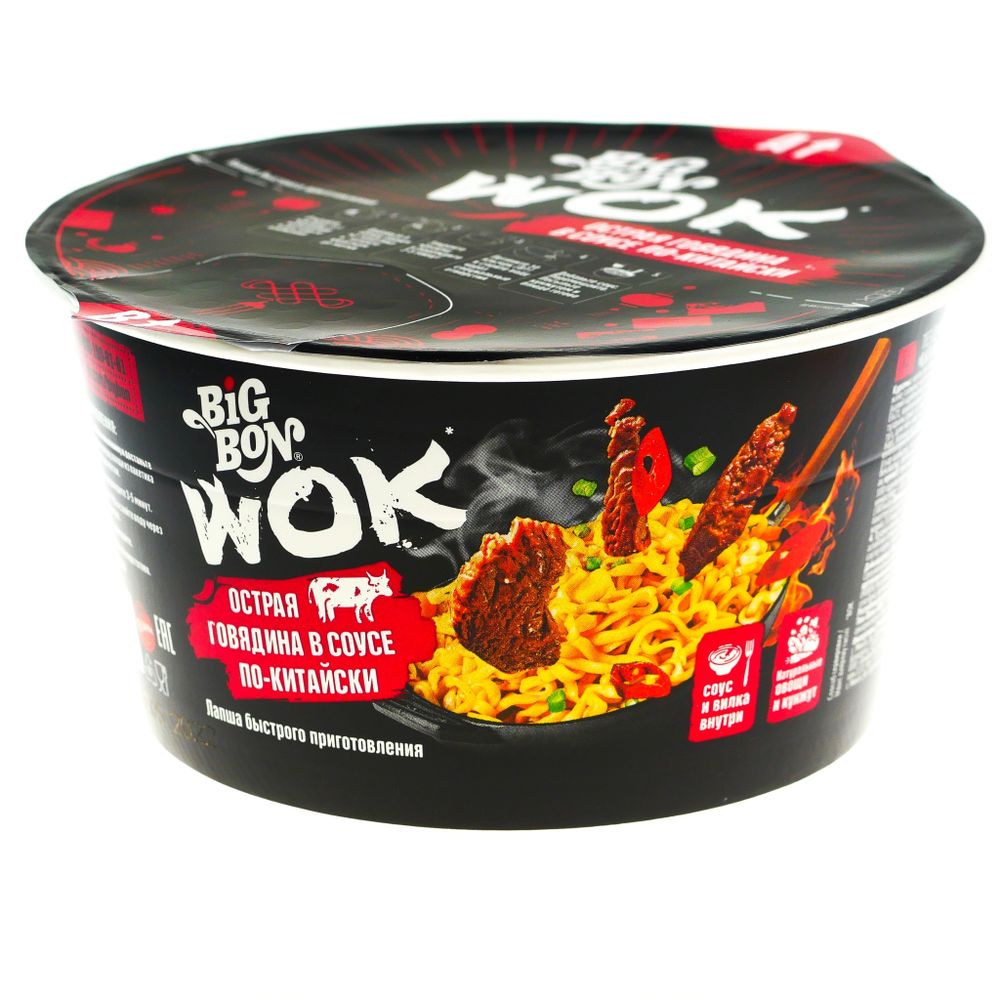 Лапша Big Bon WOK Острая говядина по-китайски 85 г 3 шт