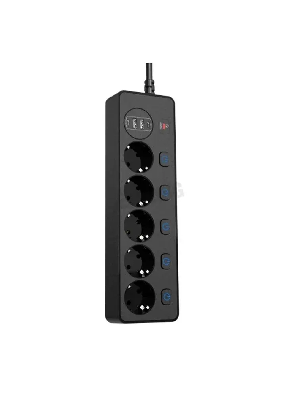Сетевой фильтр с предохранителем и заземлением, 5 розетки + 2 USB / 2 TYPE-C, кабель 2м
