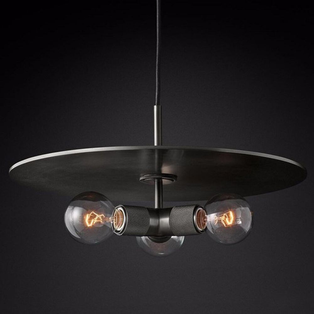 Люстра Rh Utilitaire Disk Triple Pendant Black By Imperiumloft