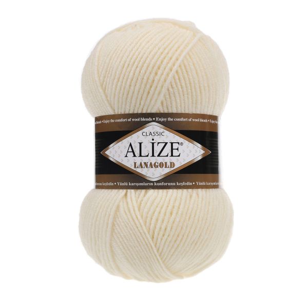 Пряжа Alize (Ализе) Lana Gold / уп.5 мот. по 100 г, 240м, 001 кремовый A