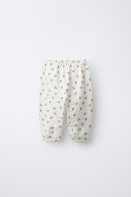 ZARA БРЮКИ ИЗ РЕЛЬЕФНОЙ ТКАНИ С ПРИНТОМ «КРОЛИКИ», ЭКРЮ