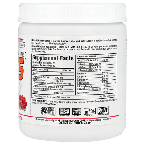 ALLMAX, ACUTS™, аминокислотная добавка, энергия, со вкусом ягод годжи, 210 г (7,4 унции)