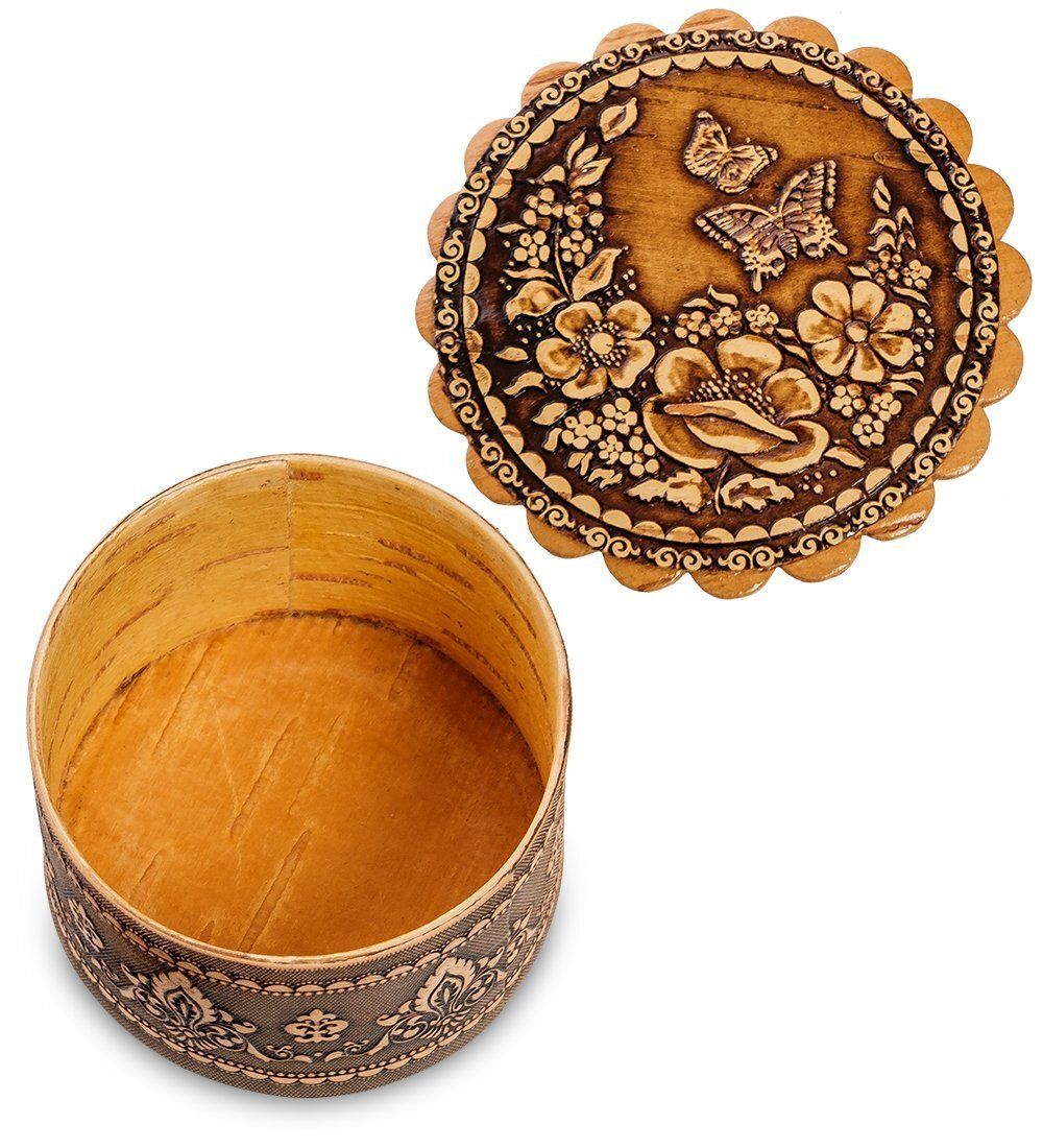 Народные промыслы BST-113/ 1 Шкатулка «Бабочка» мал. (береста)