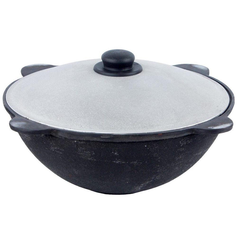 Казан 4,5л узбекский чугунный с алюминиевой крышкой, плоское дно (г.Наманган)