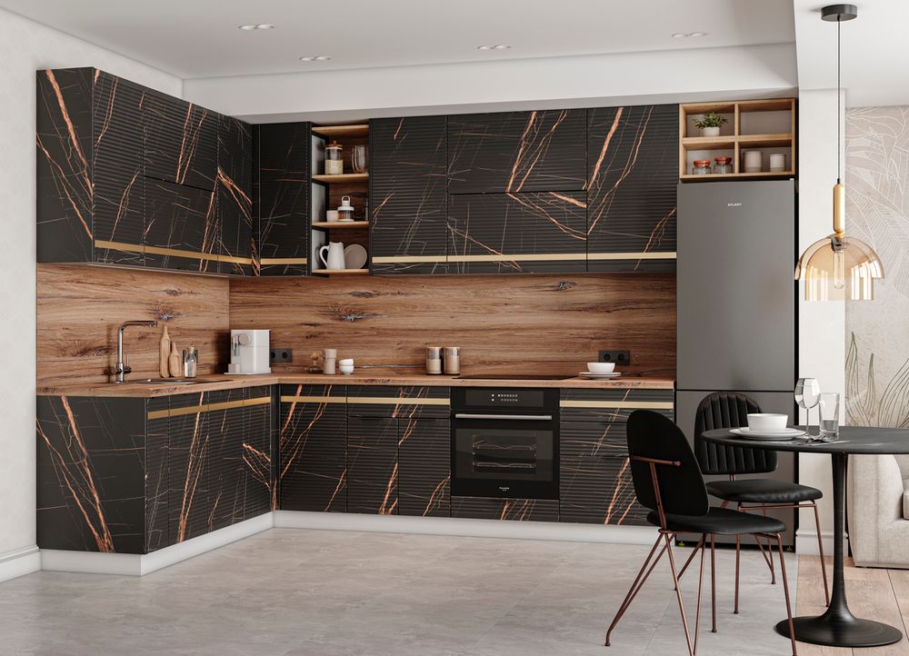 Модульный кухонный гарнитур «Корато» 1200/3400 (Кварц чёрный), ЛДСП/МДФ, ДСВ Мебель