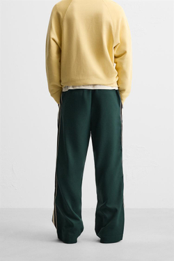 ZARA БРЮКИ ИЗ ВЫСОКОТЕХНОЛОГИЧНОЙ ТКАНИ С ЛАМПАСАМИ, БУТЫЛОЧНО-ЗЕЛЕНЫЙ