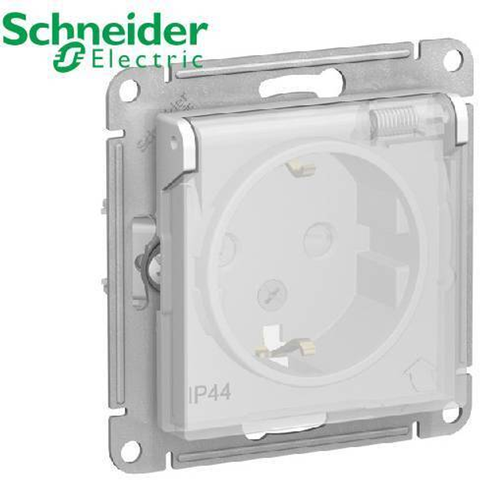 Розетка с/з со шторками с проз. крышкой (белый) AtlasDesign Schneider ATN440146