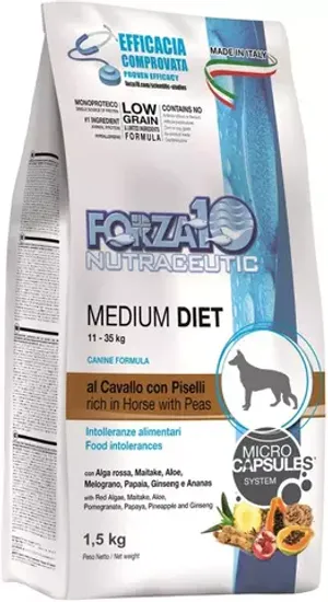 Forza 10 Корм для собак средних пород гипоаллергенный Medium Diet Low Grain Cav pis с кониной и горошком