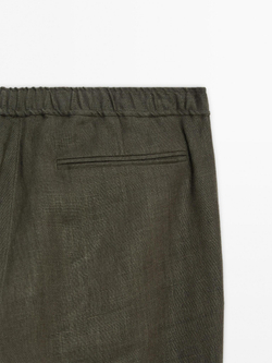 Massimo Dutti Брюки-джоггеры из 100% льна, темно-зеленый