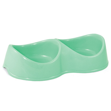 Миска пластиковая двойная Бисквит бирюзовая