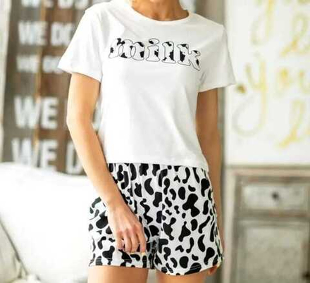 Пижама жен.б/в шорты+футб мультик (норма) 10042