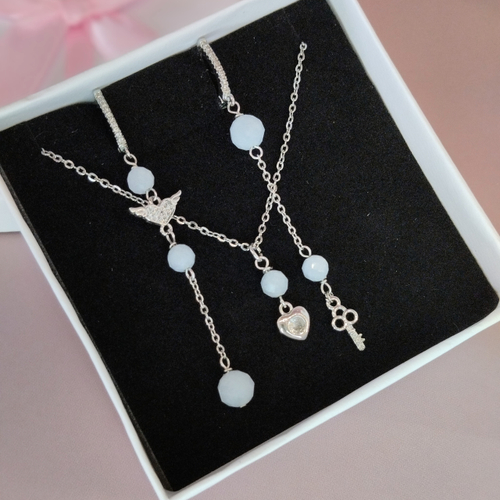 Серьги и подвеска с аквамарином "За облаками"