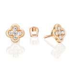 Серьги-пусеты «Клевер» из красного золота с фианитами