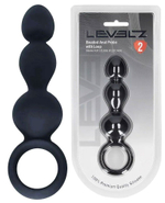 Черная анальная елочка Beaded Silicone Anal Probe with Loop (Цвет: черный)