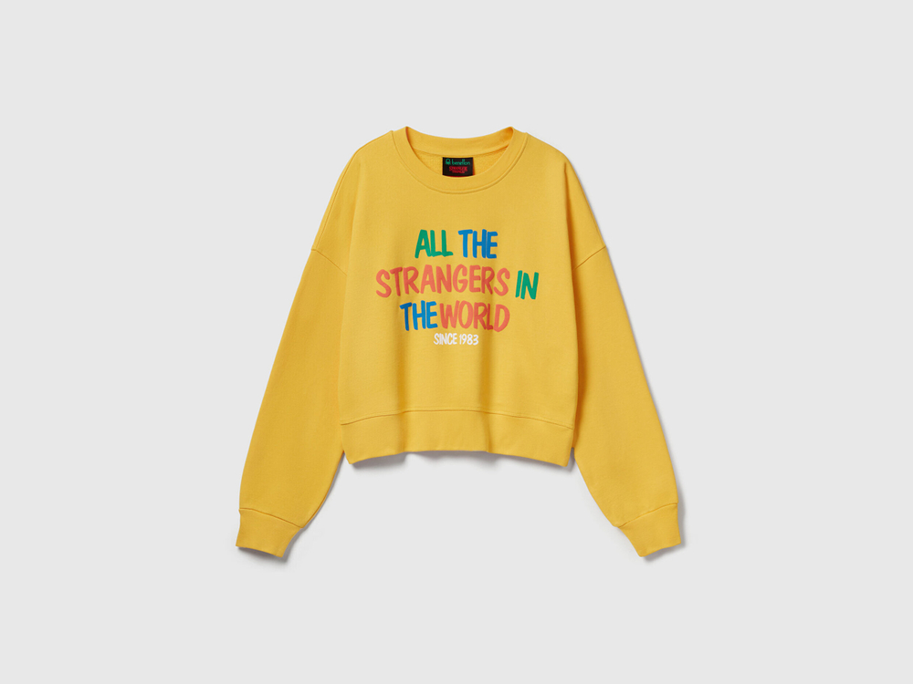 Benetton Толстовка из 100% хлопка с принтом «Stranger Things», желтый