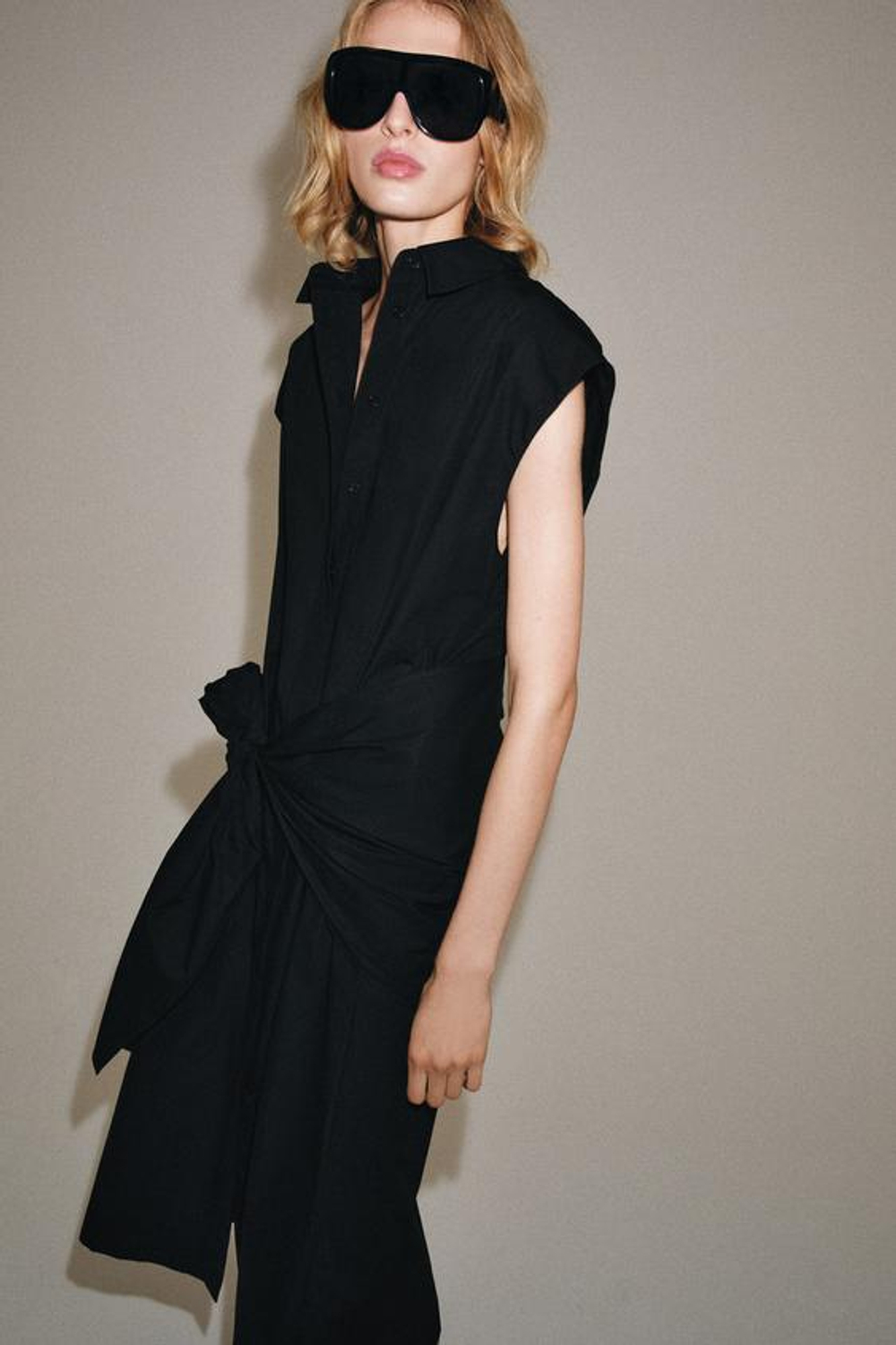 ZARA ПЛАТЬЕ-РУБАШКА С ПОЯСОМ — ZW COLLECTION, ЧЕРНЫЙ