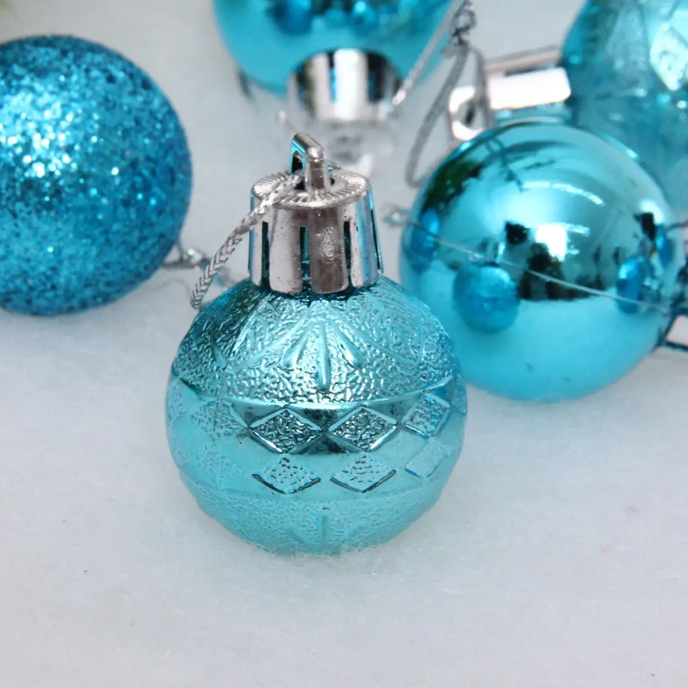 Новогодние шары 3 см (набор 9 шт) «Микс фактур», голубой