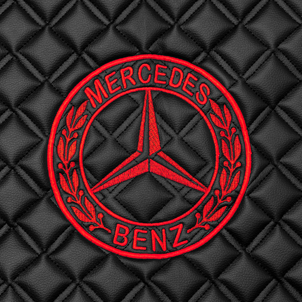 Ковры MERCEDES MP4 ровный пол (экокожа, черный, красный кант, красная вышивка)