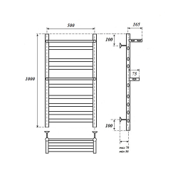 Полотенцесушитель водяной Point Артемида PN14150P П8 500x1000 c двумя полками, хром