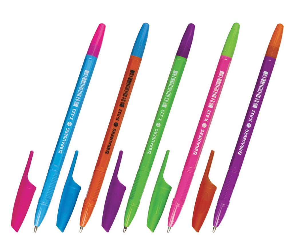 Ручка шарик. узел 0,7 мм. линия 0,35 мм. X-333 MIX синяя, корпус ассорти (BRAUBERG)