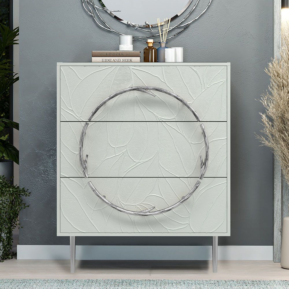 Комод Арт Колор leaves с 3-мя ящиками Стайл Сильвер Серый дым