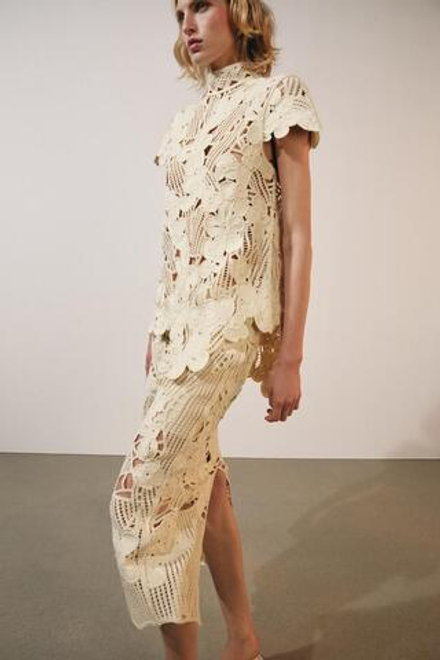 ZARA ЮБКА МИДИ КРОШЕ — ZW COLLECTION, ЭКРЮ
